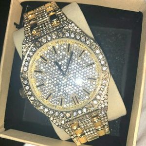 Gold Octagon Watch Iced Out Diamonds Bust Down SO